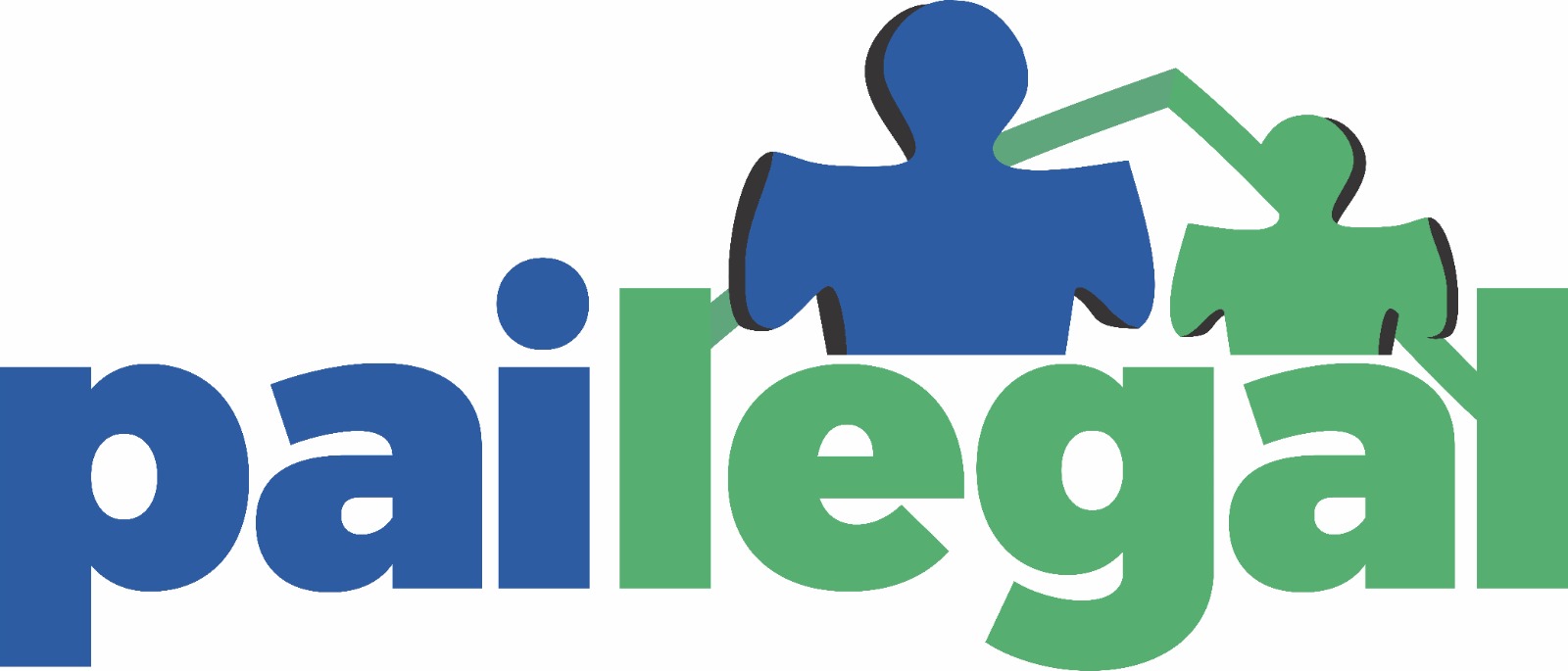 Logo do projeto Pai Legal, nas cores azul e verde. Nele está escrito "pai legal" e acima do nome estão duas figuras, representando um pai e um filho.