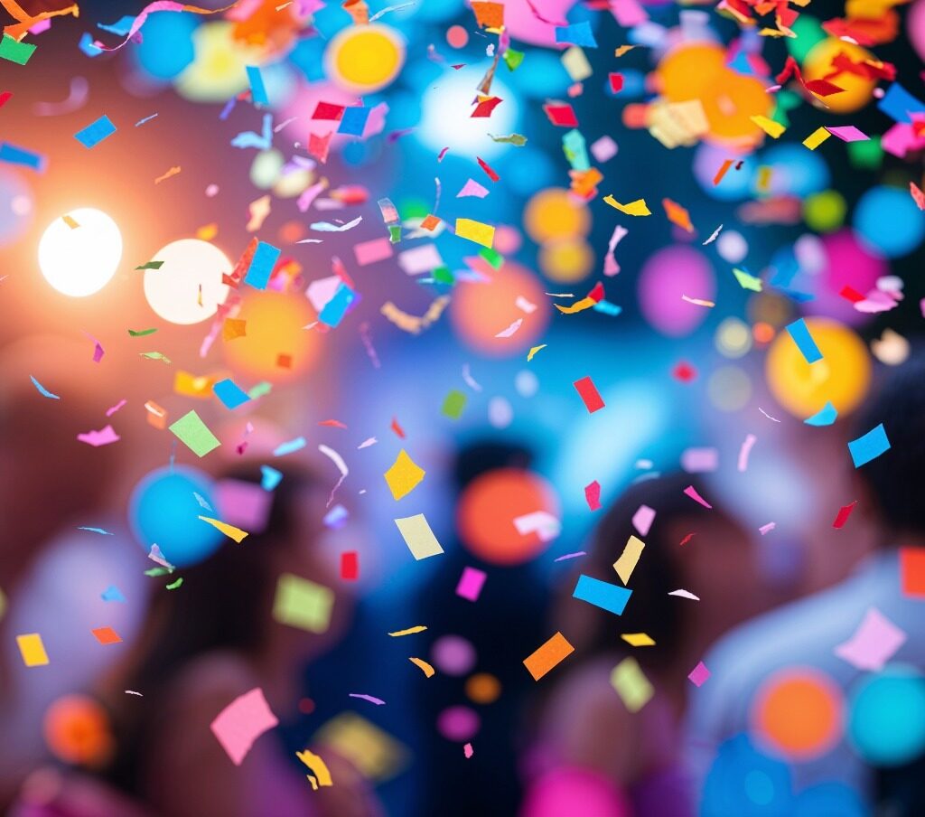 imagem de festa com confetes jogado no ar
