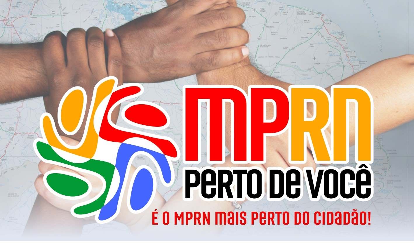 banner com o nome do evento e varias maos de pessoas unidas