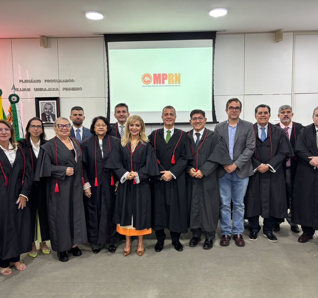 membros do CSMP em pé no plenário vestindo toga