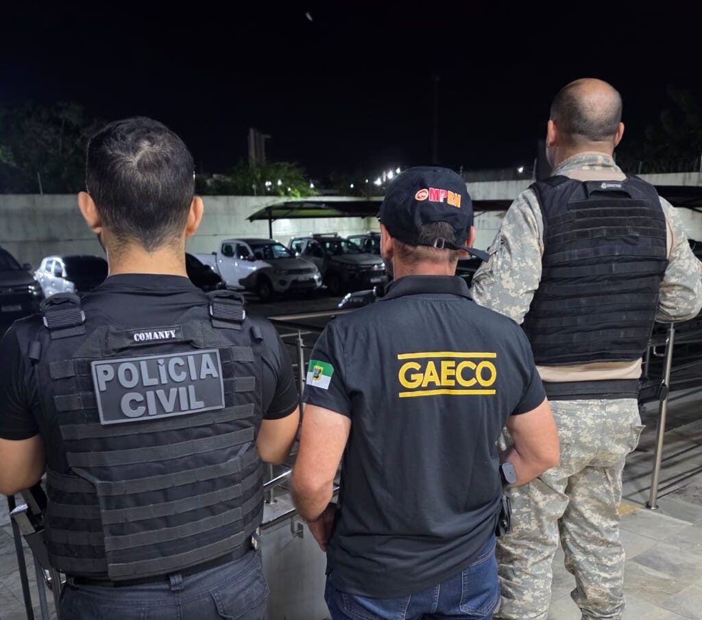 Policial civil, agente do gaeco e policial militar em pé de costas